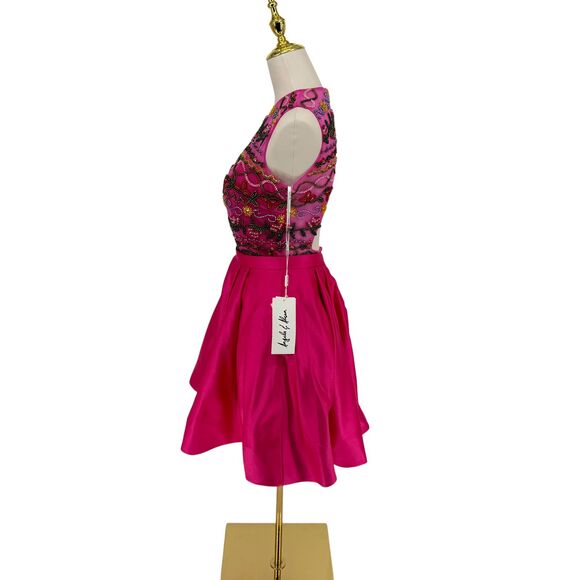 Angela & Alison Beaded Dress Pink Satin 10 Short Formal A-Line Pocket Open Back - Picture 6 of 16